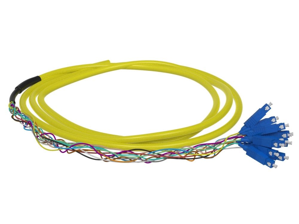 1.5m (5ft) SC APC 12 Fibers OS2 Single Mode Bunch PVC (OFNR) 0.9mm Fiber Optic Pigtail