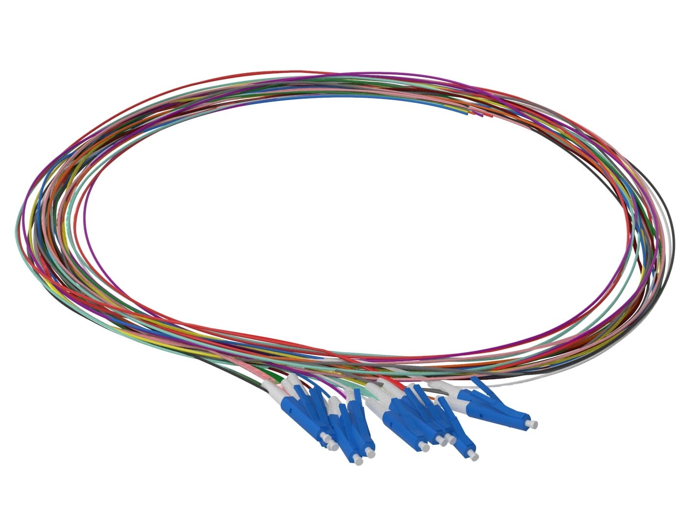 1m (3ft) LC UPC 12 Fibers OS2 Single Mode Unjacketed Color-Coded Fiber Optic Pigtail
