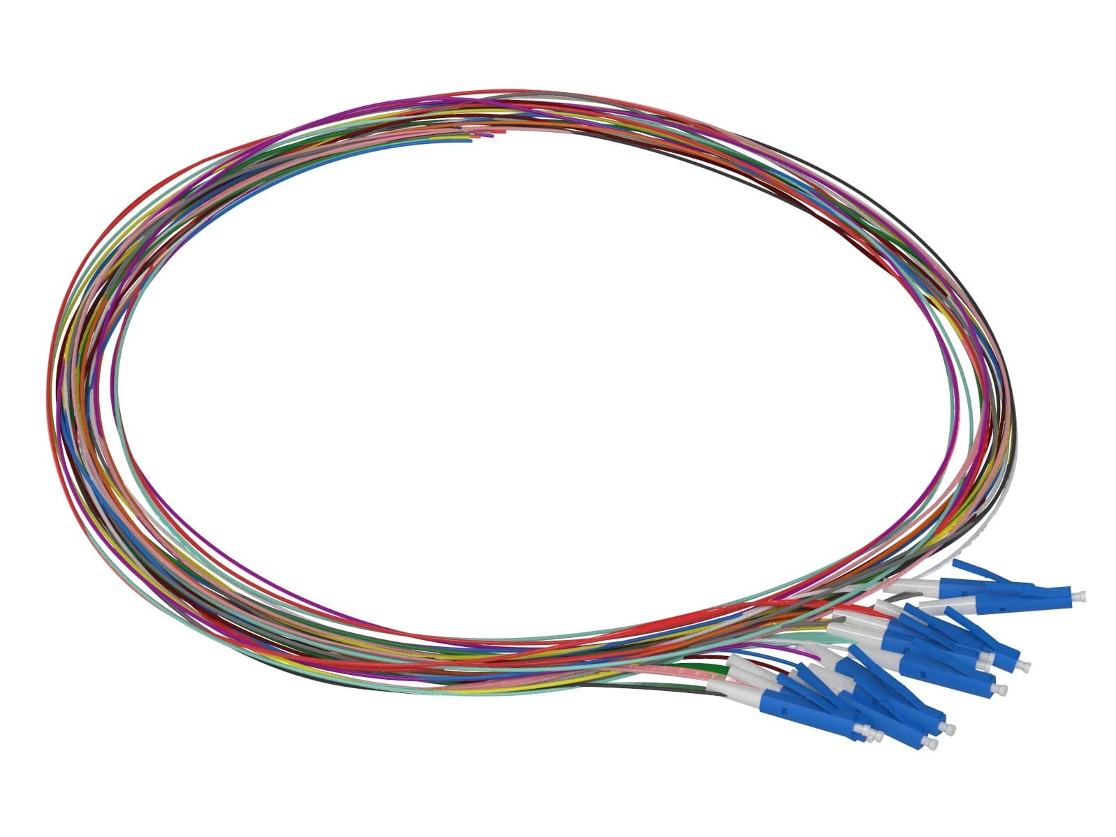 1m (3ft) LC UPC 12 Fibers OS2 Single Mode Unjacketed Color-Coded Fiber Optic Pigtail - Görsel 2