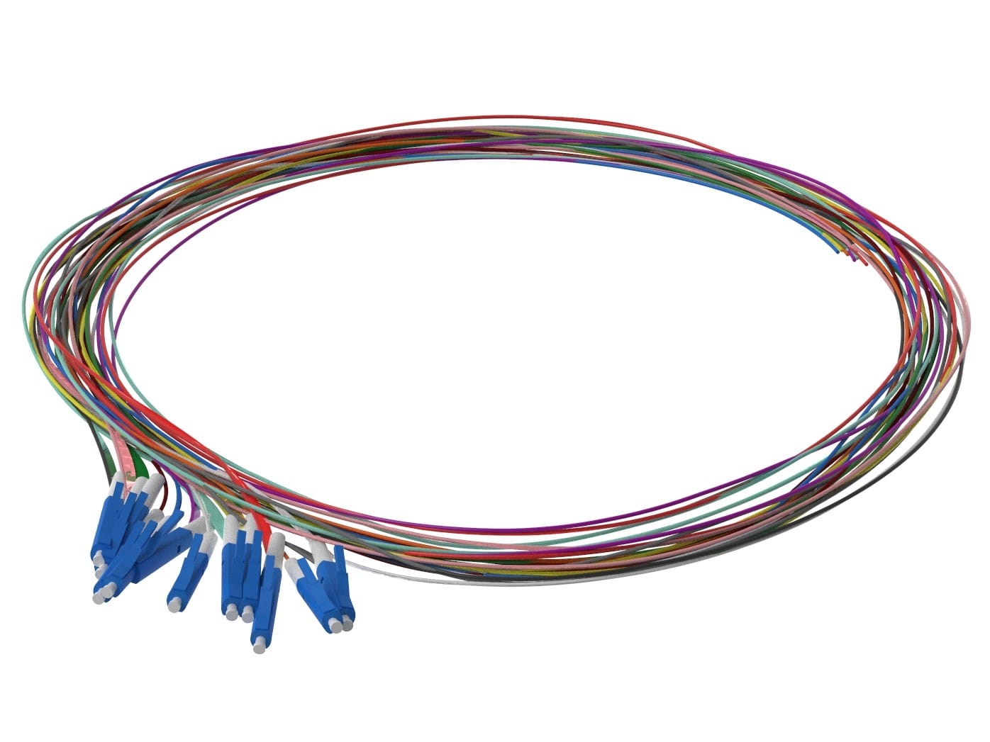 1m (3ft) LC UPC 12 Fibers OS2 Single Mode Unjacketed Color-Coded Fiber Optic Pigtail - Görsel 3