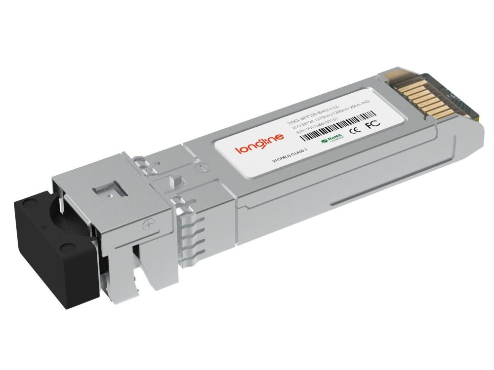 Brocade 25G-SFP28-BXU-I Compatible 25GBASE SFP28 1270nm-TX/1330nm-RX 10km Industrial DOM Simplex LC SMF Optical Transceiver Module